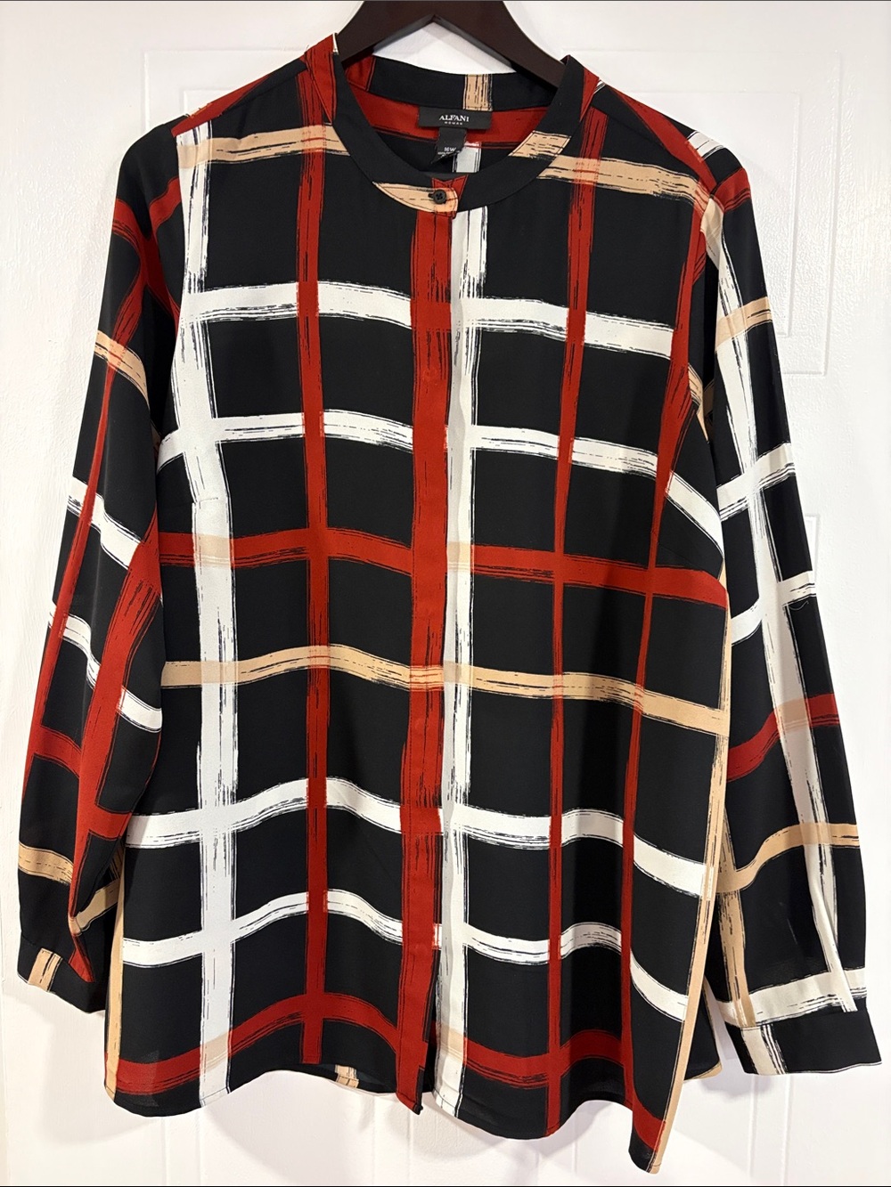 Alfani Black Plaid Tunic with Red & Cream Accents